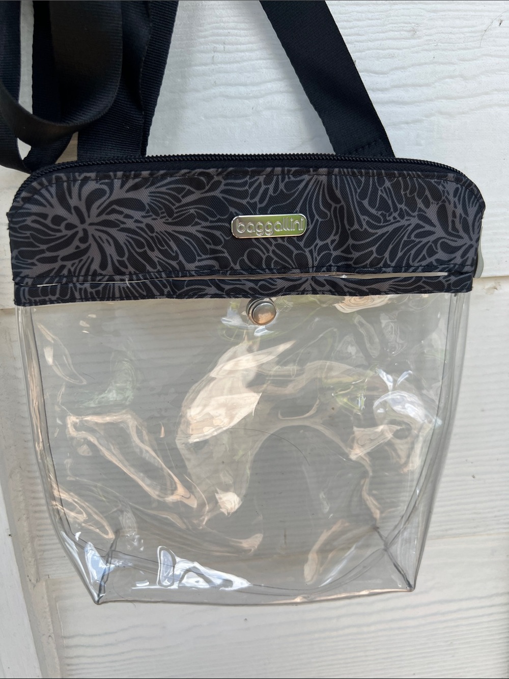 Baggallini Clear Crossbody with Black Floral Trim - Picture 4 of 7